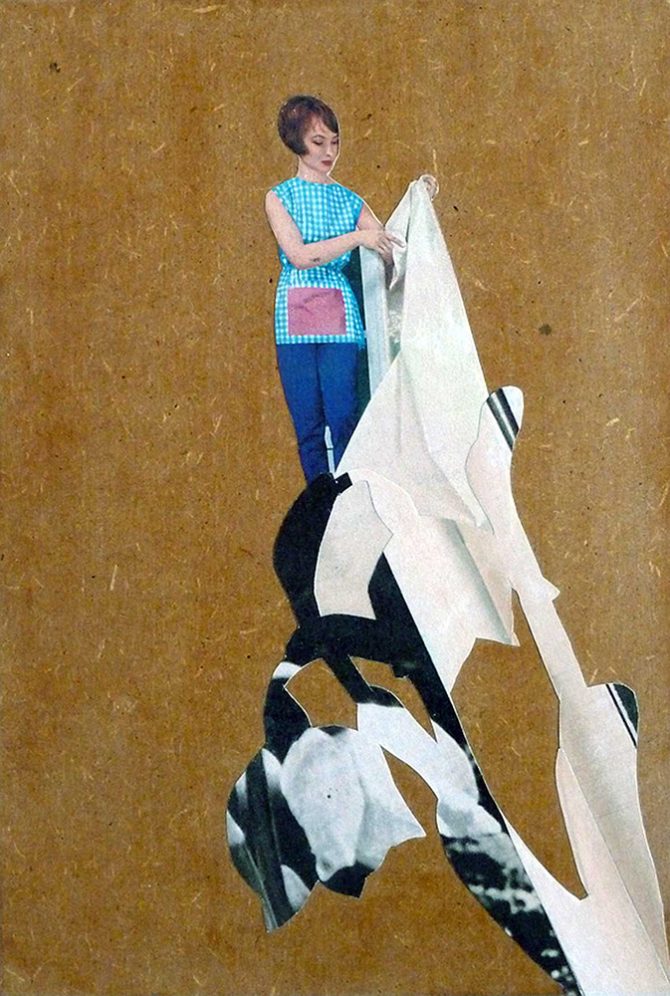 collage on wooden panel 'Hausputz' Angelika Hasse 2013 contemporary collage on wood