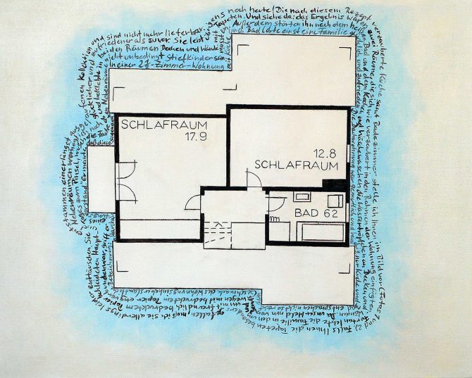 Oil on canvas 'Schlafraum' Angelika Hasse 2014 contemporay painting text art