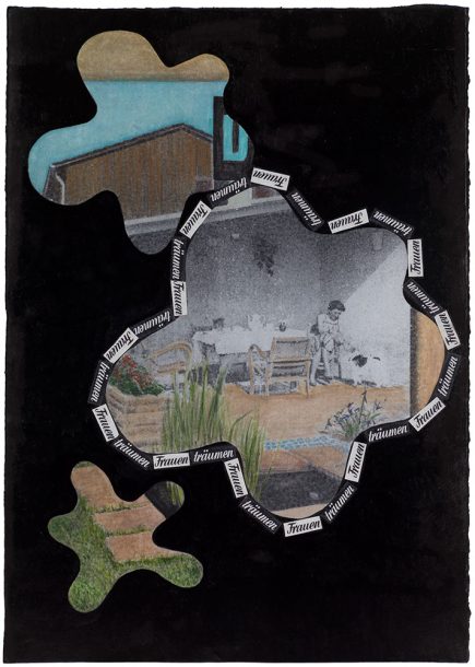 Gouache ink on gumprint 'Frauen träumen..' Angelika Hasse 2018 tekstuele kunst op papier