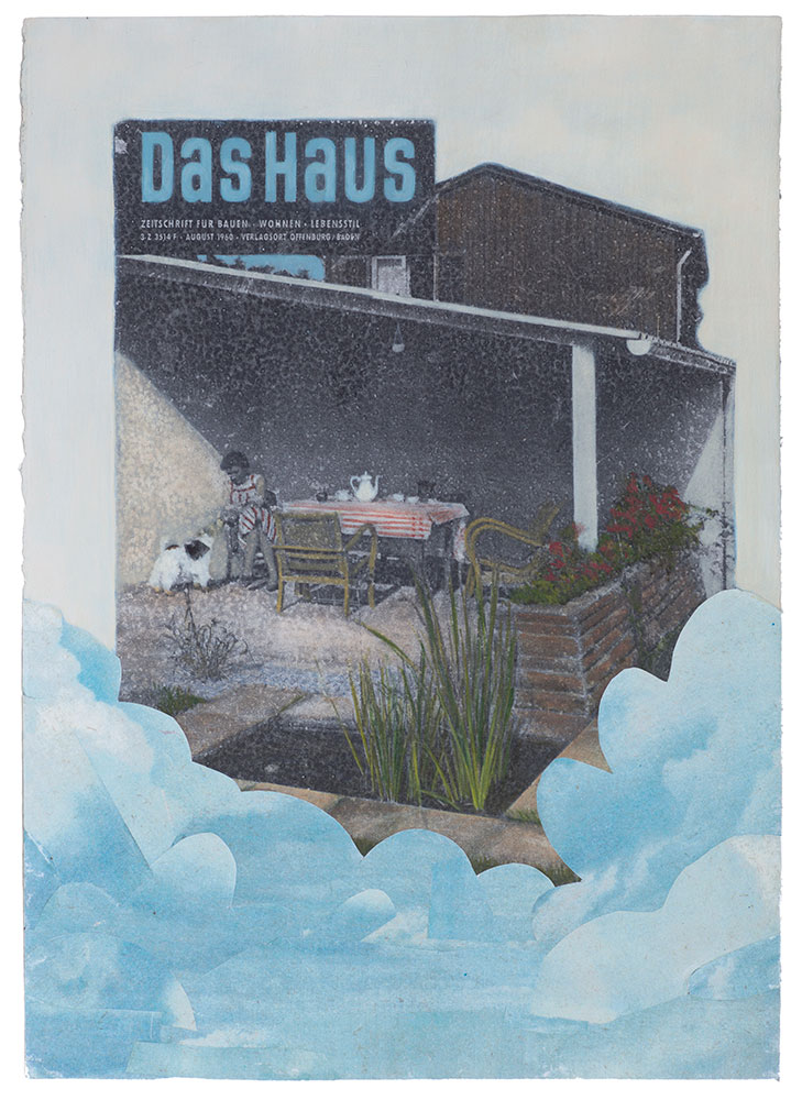 oil colour collage on gum print 'Das Haus ' Angelika Hasse tekstuele kunst op papier