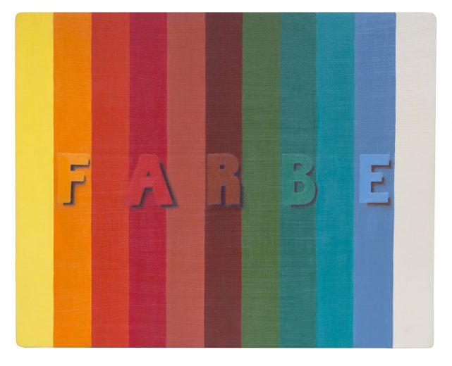 oil colour on wood 'Farbe ' Angelika Hasse contemporary text based art