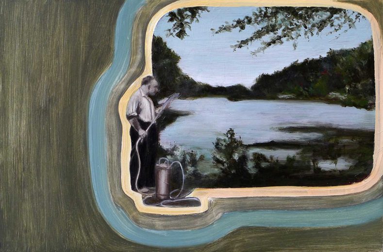 oil colour on wood 'Weiher' Angelika Hasse 2019 contemporary painting