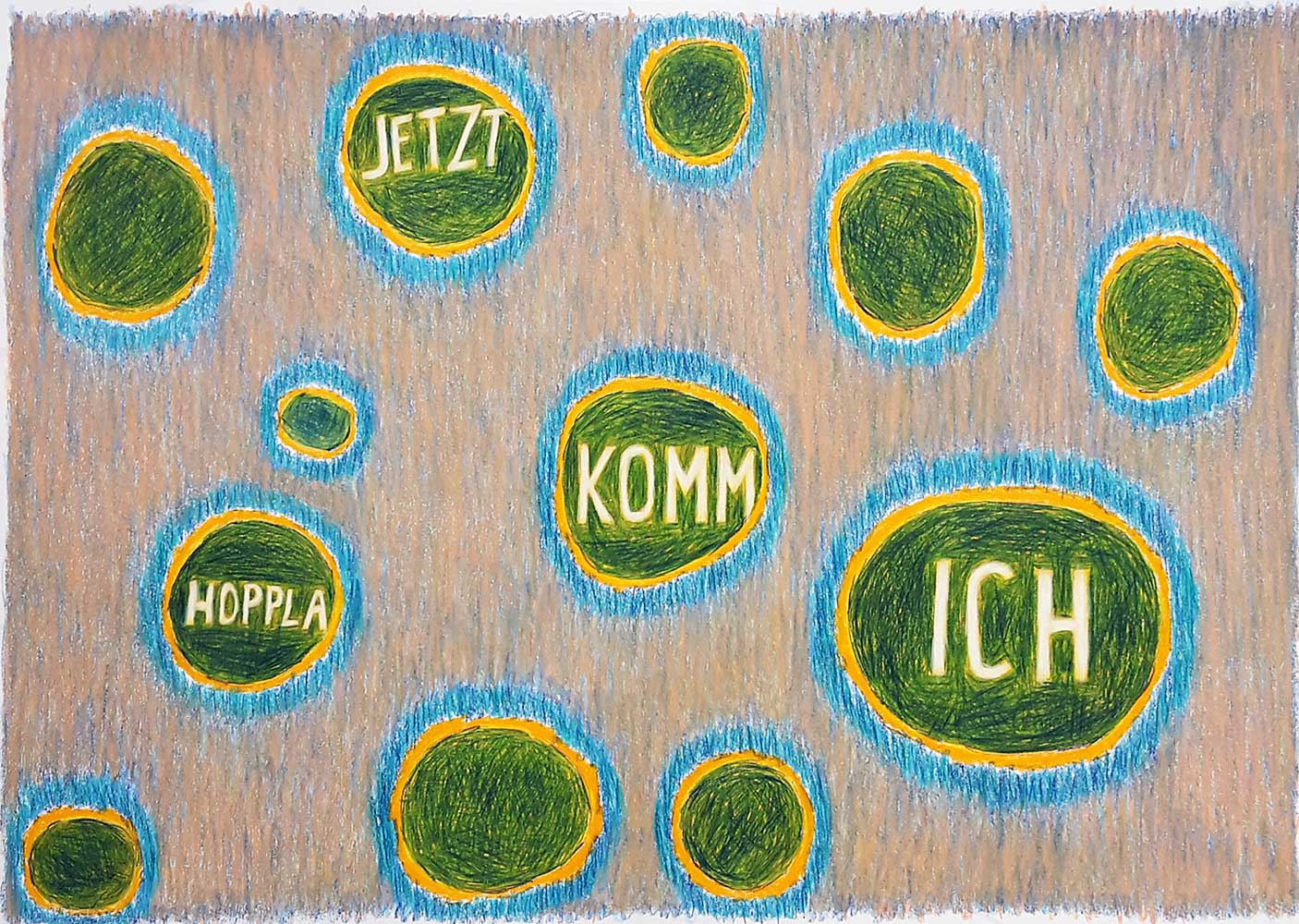 Drawing wax pastel 'Hoppla' Angelika Hasse 2020 text art on paper