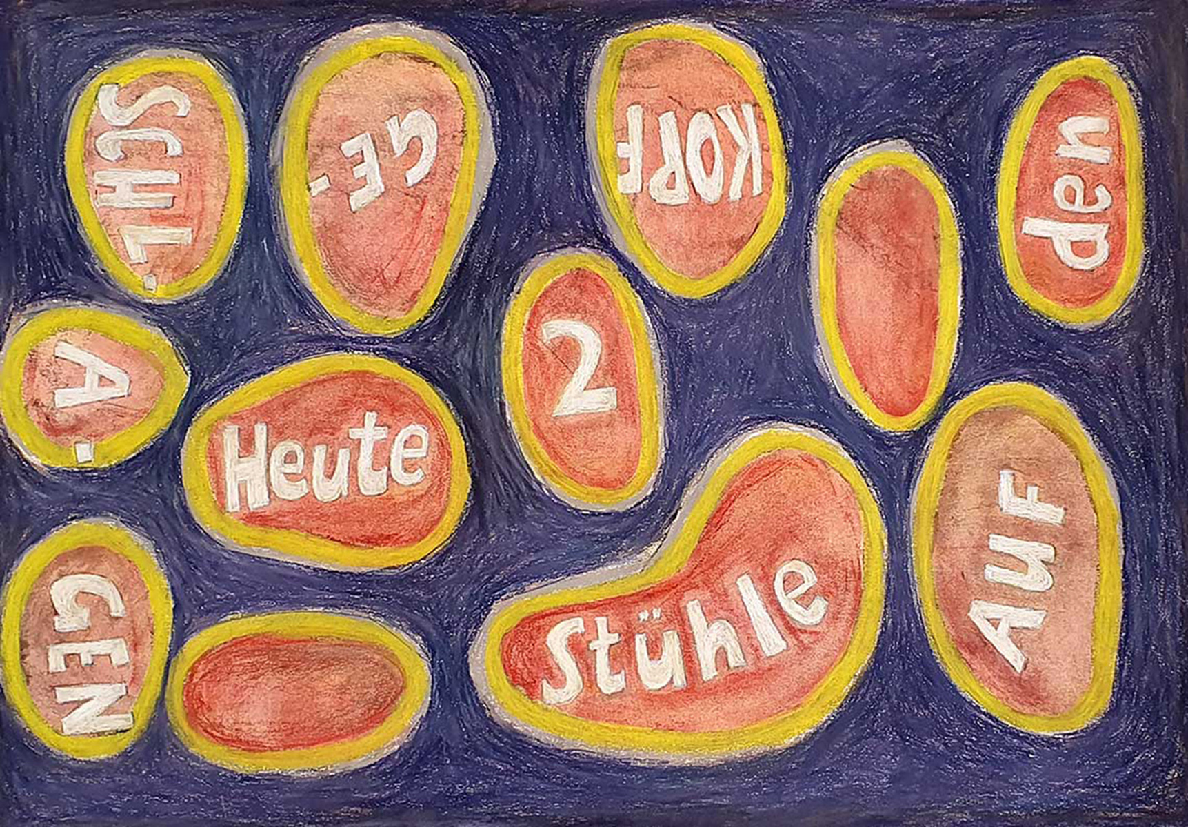 Wax pastel/gouache drawing Angelika Hasse 2020 contemporary text based art