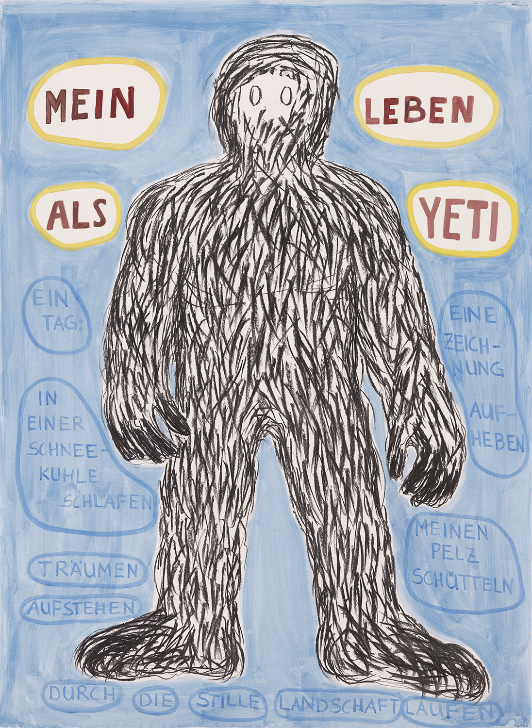 drawing acrylic on paper 'Yeti' Angelika Hasse 2020 image and text