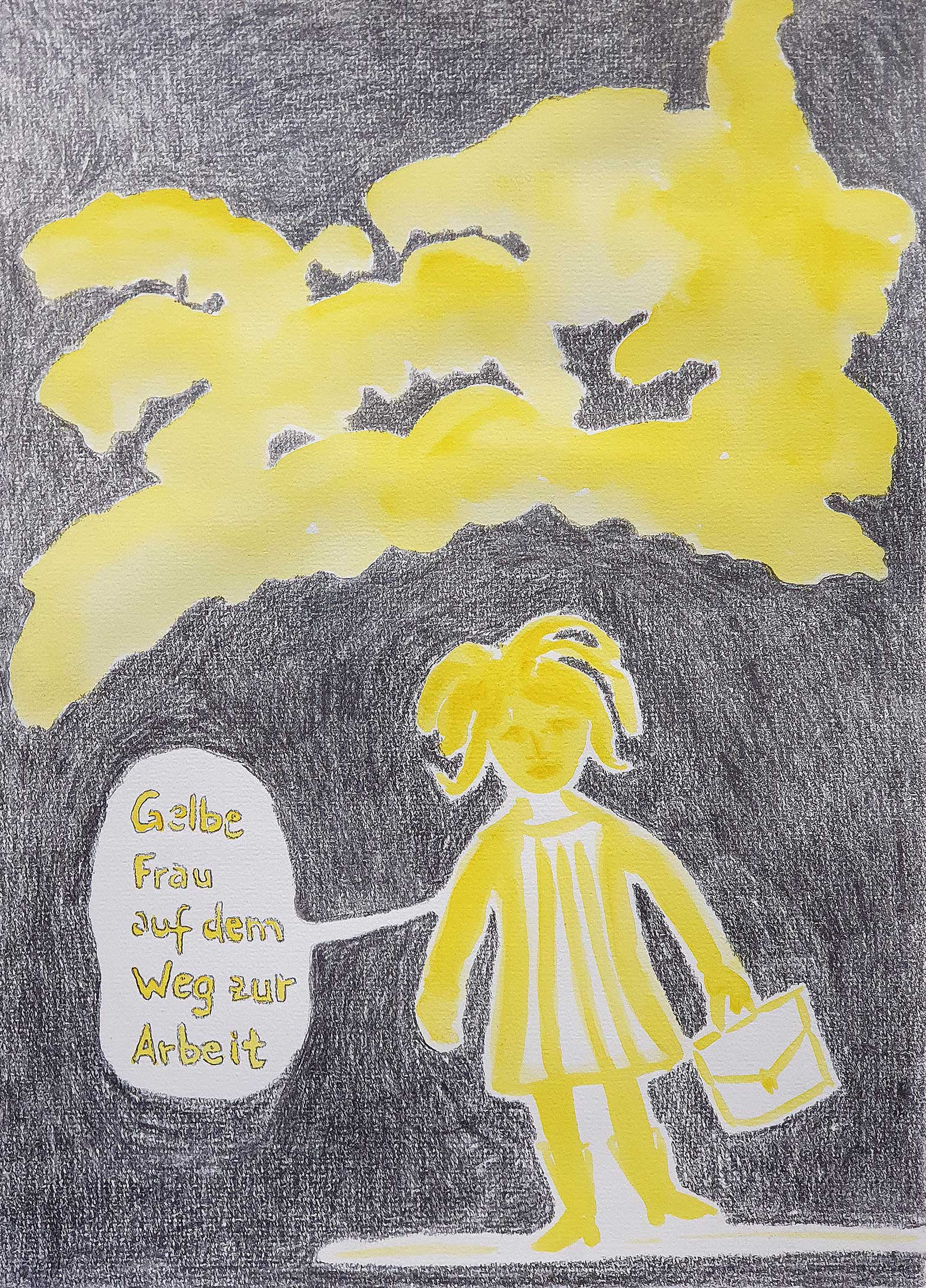 Gelbe Frau drawing text and image Angelika Hasse 2022