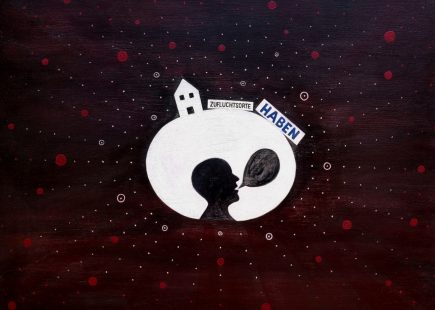 Zufluchtsort oil painting Angelika Hasse 2021 text based art